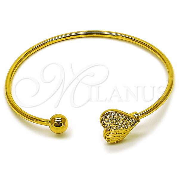 Aro Individual 07.282.0083 Oro Laminado, Diseño de Corazón y Bola, con Blanca Zirconia Cubica, Pulido, Tono Dorado (Thickness, One size fits all)