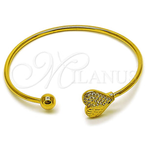 Aro Individual 07.282.0083 Oro Laminado, Diseño de Corazón y Bola, con Blanca Zirconia Cubica, Pulido, Tono Dorado (Thickness, One size fits all)