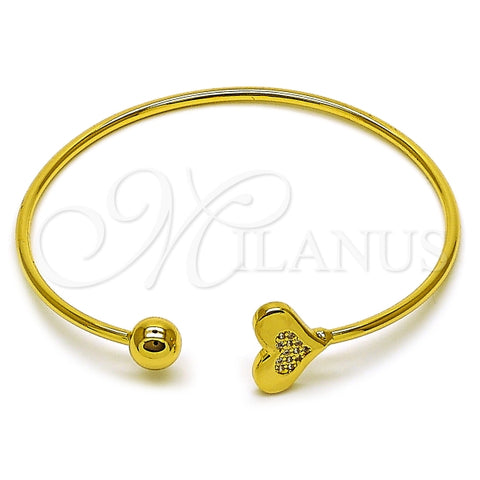 Aro Individual 07.282.0085 Oro Laminado, Diseño de Corazon y Bola, Diseño de Corazon, con Micro Pave Blanca, Pulido, Dorado