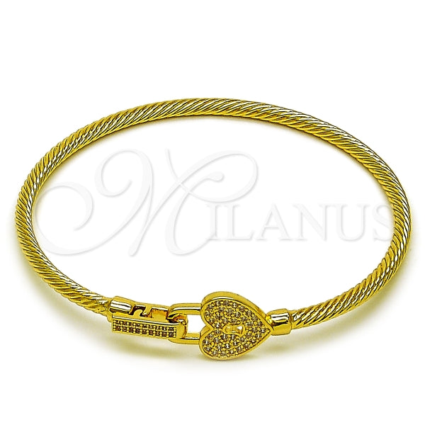 Aro Individual 07.282.0086.05 Oro Laminado, Diseño de Corazon y Candado, Diseño de Corazon, con Micro Pave Blanca, Pulido, Dorado