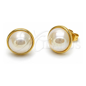Arete Dormilona 02.282.0116 Oro Laminado, Diseño de Bola, con Madre Perla Marfil, Pulido, Tono Dorado