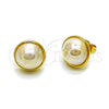 Arete Dormilona 02.282.0116 Oro Laminado, Diseño de Bola, con Madre Perla Marfil, Pulido, Tono Dorado