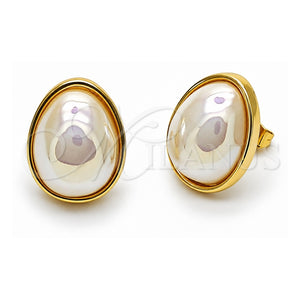 Arete Dormilona 02.282.0121 Oro Laminado, Diseño de Gota, con Madre Perla Marfil, Pulido, Tono Dorado