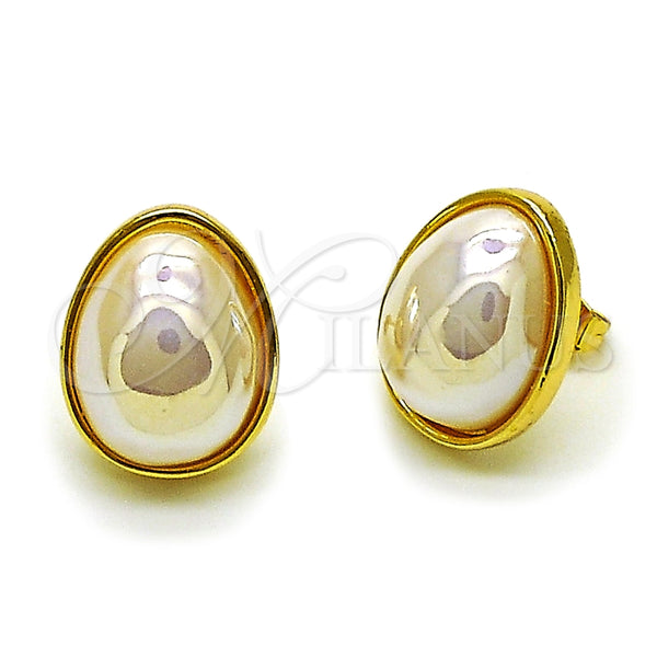 Arete Dormilona 02.282.0121 Oro Laminado, Diseño de Gota, con Marfil Madre Perla, Pulido, Tono Dorado