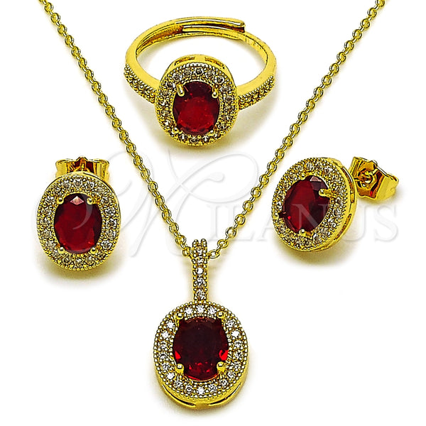 Collar, Dije y Anillo 06.424.0001 Oro Laminado, Diseño de Cluster, con Blanca and Granate Zirconia Cubica, Pulido, Tono Dorado