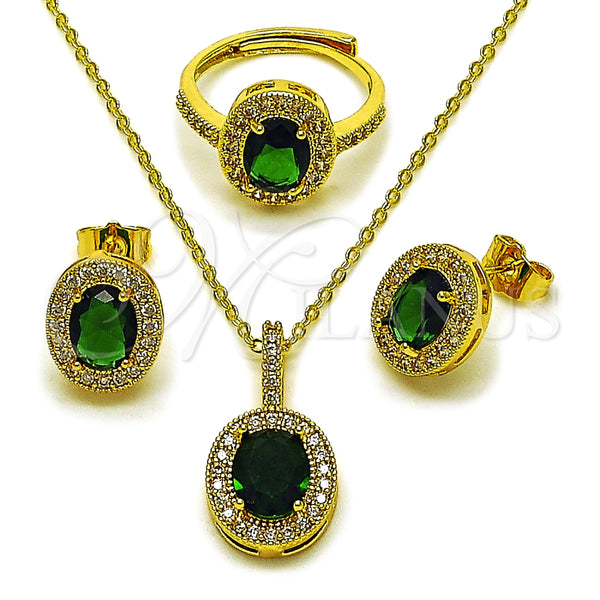 Collar, Dije y Anillo 06.424.0001.2 Oro Laminado, Diseño de Cluster, con Verde and Blanca Zirconia Cubica, Pulido, Tono Dorado