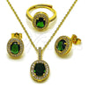 Collar, Dije y Anillo 06.424.0001.2 Oro Laminado, Diseño de Cluster, con Verde and Blanca Zirconia Cubica, Pulido, Tono Dorado