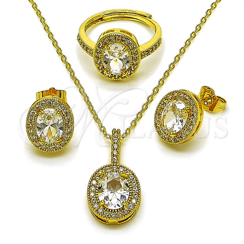 Collar, Dije y Anillo 06.424.0001.3 Oro Laminado, Diseño de Cluster, con Blanca Zirconia Cubica, Pulido, Tono Dorado