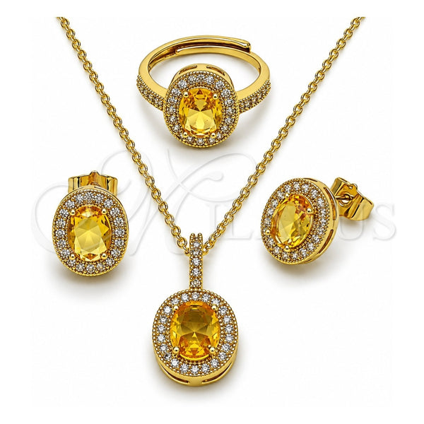 Collar, Dije y Anillo 06.424.0001.4 Oro Laminado, Diseño de Cluster, con Zirconia Cubica Dorado y Blanca, Pulido, Tono Dorado