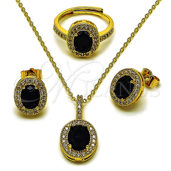 Collar, Dije y Anillo 06.424.0001.5 Oro Laminado, Diseño de Cluster, con Negro and Blanca Zirconia Cubica, Pulido, Tono Dorado