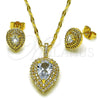 Juego de Arete y Dije de Adulto 10.424.0001.2 Oro Laminado, Diseño de Gota y Cluster, con Blanca Zirconia Cubica, Pulido, Tono Dorado