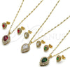 Juego de Arete y Dije de Adulto 10.424.0001.2 Oro Laminado, Diseño de Gota y Cluster, con Blanca Zirconia Cubica, Pulido, Tono Dorado