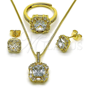 Collar, Dije y Anillo 06.424.0002 Oro Laminado, Diseño de Cluster y Baguette, con Blanca Zirconia Cubica, Pulido, Tono Dorado