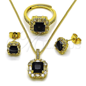 Collar, Dije y Anillo 06.424.0002.2 Oro Laminado, Diseño de Cluster y Baguette, con Negro and Blanca Zirconia Cubica, Pulido, Tono Dorado