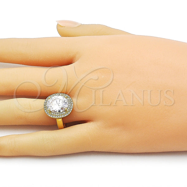 Anillo Multi Piedra 01.424.0001 Oro Laminado, Diseño de Cluster, con Blanca Zirconia Cubica and Blanca Micro Pave, Pulido, Tono Dorado (One size fits all)