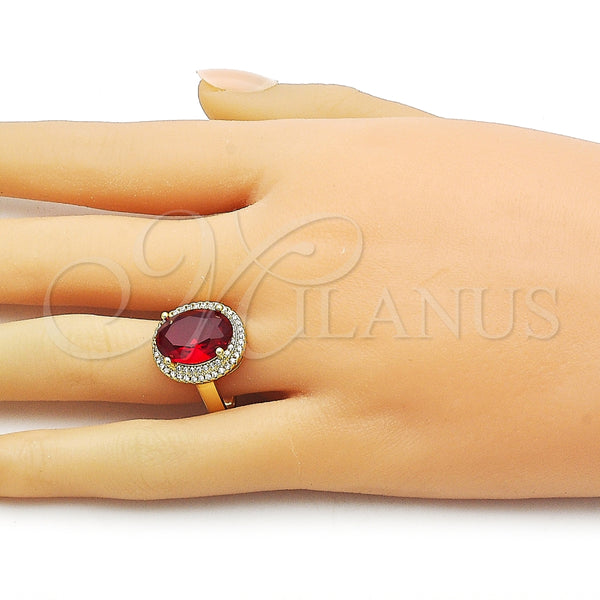 Anillo Multi Piedra 01.424.0001.1 Oro Laminado, Diseño de Cluster, con Granate and Blanca Zirconia Cubica, Pulido, Tono Dorado (One size fits all)