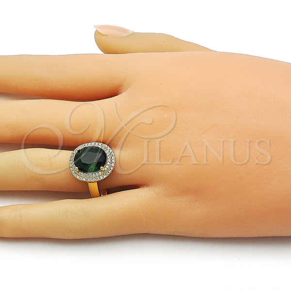 Anillo Multi Piedra 01.424.0001.2 Oro Laminado, Diseño de Cluster, con Verde Zirconia Cubica and Blanca Micro Pave, Pulido, Tono Dorado (One size fits all)