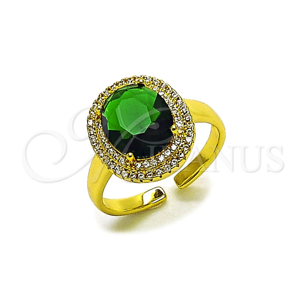 Anillo Multi Piedra 01.424.0001.2 Oro Laminado, Diseño de Cluster, con Verde Zirconia Cubica and Blanca Micro Pave, Pulido, Tono Dorado (One size fits all)