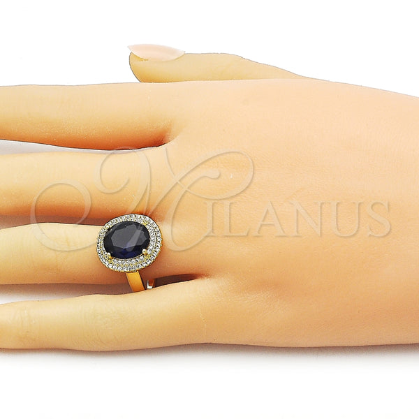 Anillo Multi Piedra 01.424.0001.3 Oro Laminado, Diseño de Cluster, con Zafiro Azul Zirconia Cubica and Blanca Micro Pave, Pulido, Tono Dorado (One size fits all)