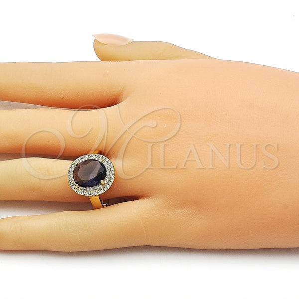 Anillo Multi Piedra 01.424.0001.4 Oro Laminado, Diseño de Cluster, con Amatista Zirconia Cubica and Blanca Micro Pave, Pulido, Tono Dorado (One size fits all)