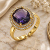 Anillo Multi Piedra 01.424.0001.4 Oro Laminado, Diseño de Cluster, con Zirconia Cubica Amatista y Micro Pave Blanca, Pulido, Tono Dorado (Talla Unica)
