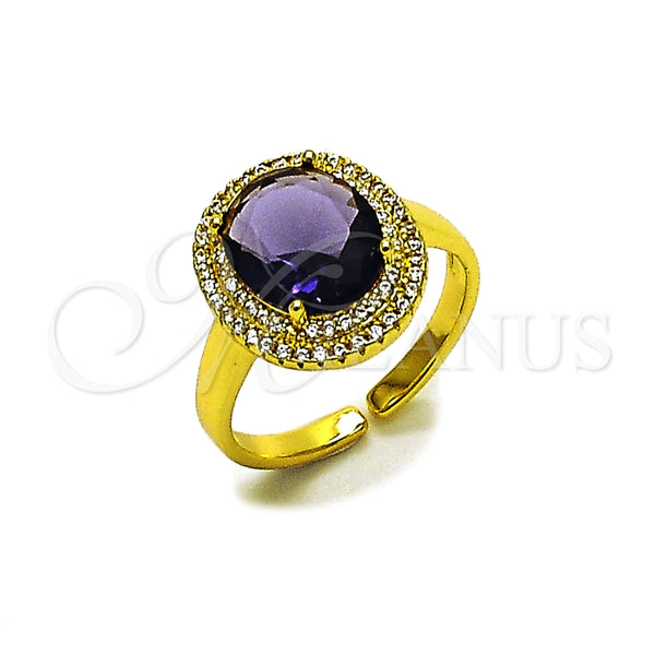 Anillo Multi Piedra 01.424.0001.4 Oro Laminado, Diseño de Cluster, con Amatista Zirconia Cubica and Blanca Micro Pave, Pulido, Tono Dorado (One size fits all)