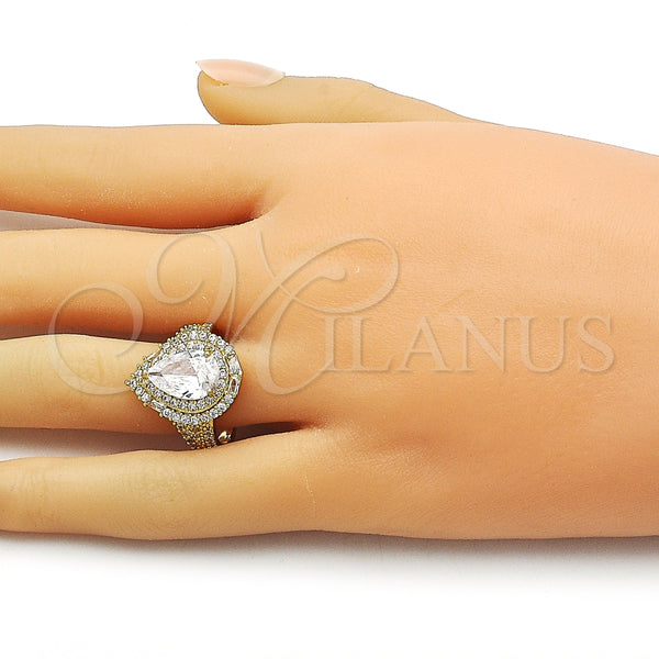 Anillo Multi Piedra 01.424.0002 Oro Laminado, Diseño de Gota y Cluster, con Blanca Zirconia Cubica, Pulido, Tono Dorado (One size fits all)