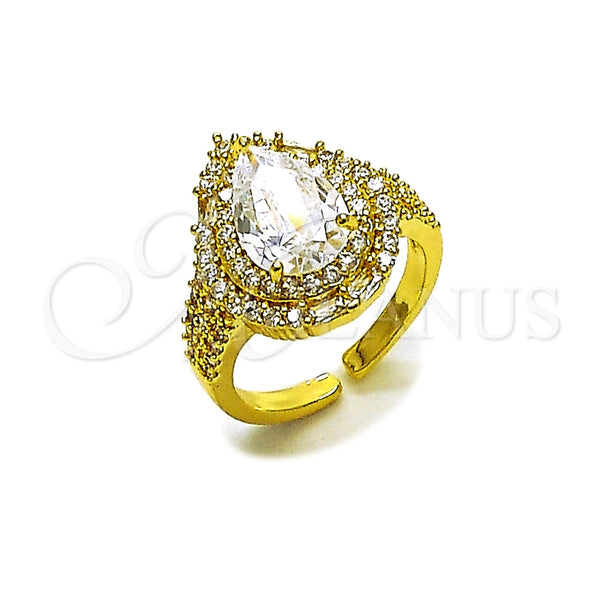 Anillo Multi Piedra 01.424.0002 Oro Laminado, Diseño de Gota y Cluster, con Blanca Zirconia Cubica, Pulido, Tono Dorado (One size fits all)