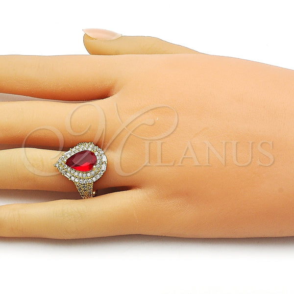 Anillo Multi Piedra 01.424.0002.1 Oro Laminado, Diseño de Cluster y Gota, con Granate and Blanca Zirconia Cubica, Pulido, Tono Dorado (One size fits all)