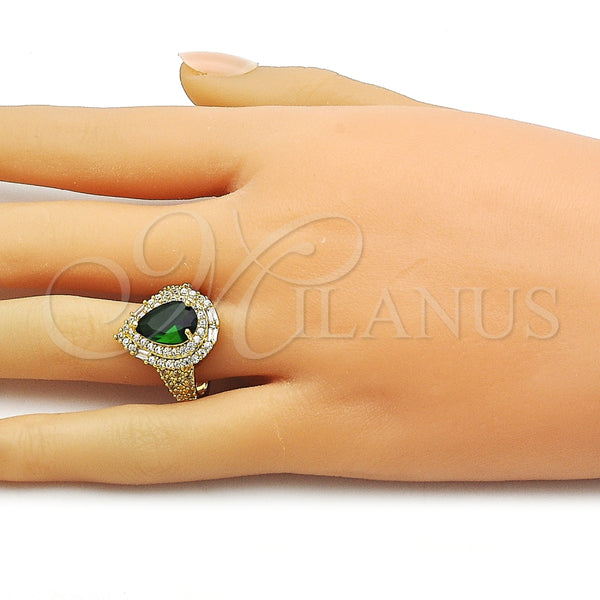 Anillo Multi Piedra 01.424.0002.2 Oro Laminado, Diseño de Cluster y Gota, con Verde and Blanca Zirconia Cubica, Pulido, Tono Dorado (One size fits all)