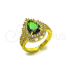 Anillo Multi Piedra 01.424.0002.2 Oro Laminado, Diseño de Cluster y Gota, con Verde and Blanca Zirconia Cubica, Pulido, Tono Dorado (One size fits all)