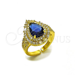 Anillo Multi Piedra 01.424.0002.3 Oro Laminado, Diseño de Cluster y Gota, con Zafiro Azul and Blanca Zirconia Cubica, Pulido, Tono Dorado (One size fits all)