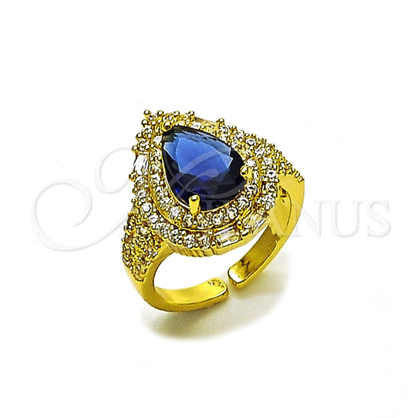 Anillo Multi Piedra 01.424.0002.3 Oro Laminado, Diseño de Cluster y Gota, con Zafiro Azul and Blanca Zirconia Cubica, Pulido, Tono Dorado (One size fits all)