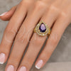 Anillo Multi Piedra 01.424.0002.4 Oro Laminado, Diseño de Cluster y Gota, con Zirconia Cubica Amatista y Blanca, Pulido, Tono Dorado (Talla Unica)