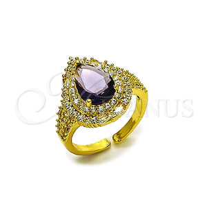Anillo Multi Piedra 01.424.0002.4 Oro Laminado, Diseño de Cluster y Gota, con Amatista and Blanca Zirconia Cubica, Pulido, Tono Dorado (One size fits all)