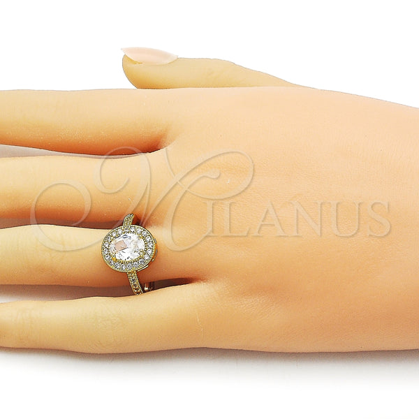 Anillo Multi Piedra 01.424.0003 Oro Laminado, Diseño de Cluster, con Blanca Zirconia Cubica, Pulido, Tono Dorado (One size fits all)