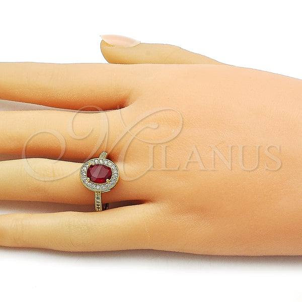 Anillo Multi Piedra 01.424.0003.1 Oro Laminado, Diseño de Cluster, con Granate and Blanca Zirconia Cubica, Pulido, Tono Dorado (One size fits all)