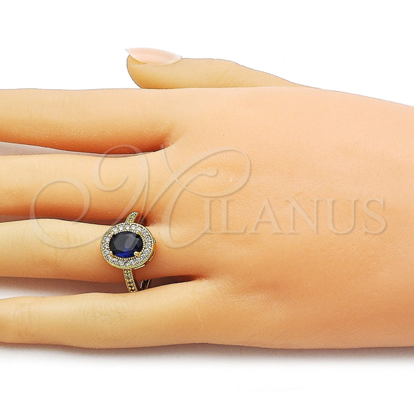 Anillo Multi Piedra 01.424.0003.3 Oro Laminado, Diseño de Cluster, con Zafiro Azul and Blanca Zirconia Cubica, Pulido, Tono Dorado (One size fits all)