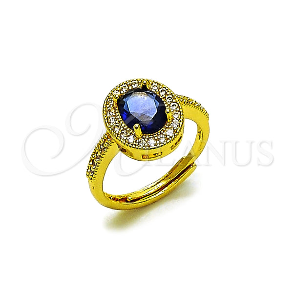 Anillo Multi Piedra 01.424.0003.3 Oro Laminado, Diseño de Cluster, con Zafiro Azul and Blanca Zirconia Cubica, Pulido, Tono Dorado (One size fits all)
