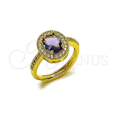 Anillo Multi Piedra 01.424.0003.4 Oro Laminado, Diseño de Cluster, con Amatista and Blanca Zirconia Cubica, Pulido, Tono Dorado (One size fits all)
