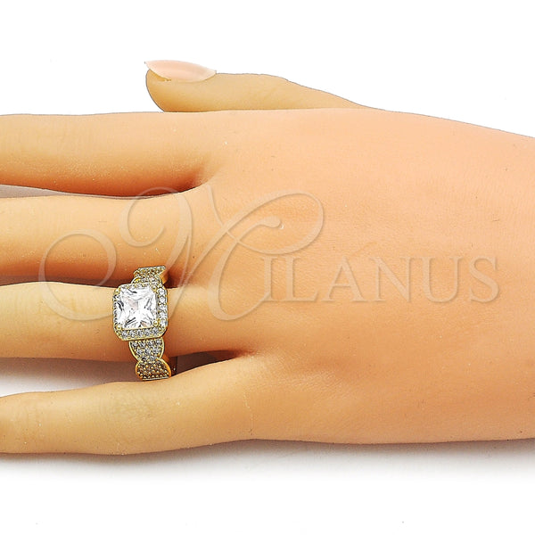Anillo Multi Piedra 01.424.0004 Oro Laminado, Diseño de Cluster, con Blanca Zirconia Cubica, Pulido, Tono Dorado (One size fits all)