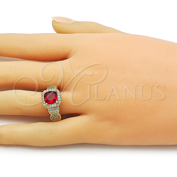 Anillo Multi Piedra 01.424.0004.1 Oro Laminado, Diseño de Cluster, con Granate and Blanca Zirconia Cubica, Pulido, Tono Dorado (One size fits all)