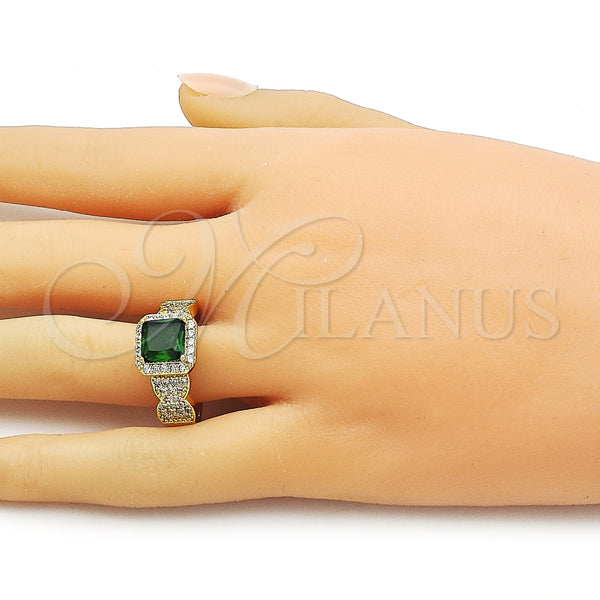 Anillo Multi Piedra 01.424.0004.2 Oro Laminado, Diseño de Cluster, con Verde and Blanca Zirconia Cubica, Pulido, Tono Dorado (One size fits all)