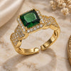 Anillo Multi Piedra 01.424.0004.2 Oro Laminado, Diseño de Cluster, con Zirconia Cubica Verde y Blanca, Pulido, Tono Dorado (Talla Unica)