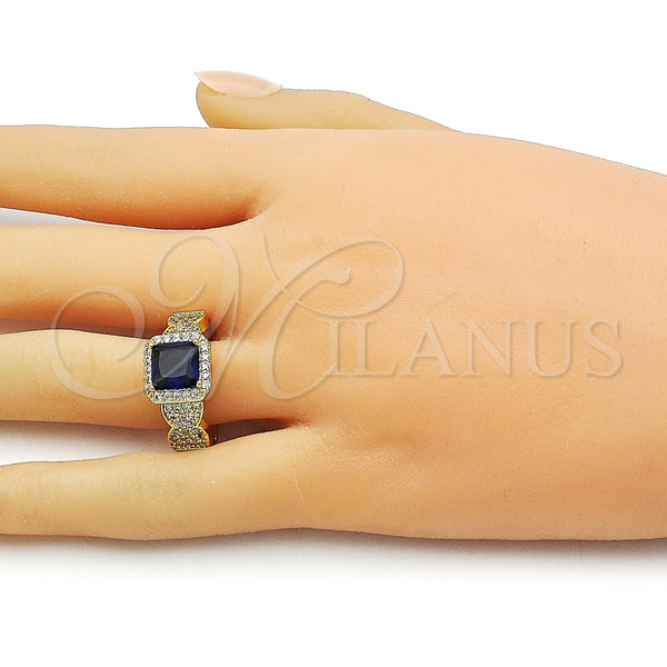 Anillo Multi Piedra 01.424.0004.3 Oro Laminado, Diseño de Cluster, con Zafiro Azul and Blanca Zirconia Cubica, Pulido, Tono Dorado (One size fits all)