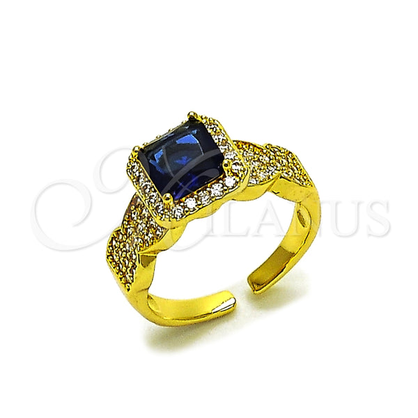 Anillo Multi Piedra 01.424.0004.3 Oro Laminado, Diseño de Cluster, con Zafiro Azul and Blanca Zirconia Cubica, Pulido, Tono Dorado (One size fits all)