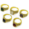 Anillo Multi Piedra 01.424.0004.3 Oro Laminado, Diseño de Cluster, con Zafiro Azul and Blanca Zirconia Cubica, Pulido, Tono Dorado (One size fits all)