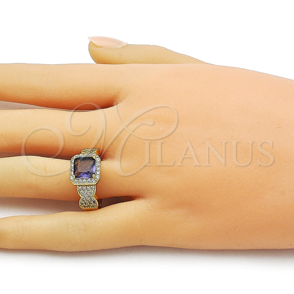 Anillo Multi Piedra 01.424.0004.4 Oro Laminado, Diseño de Cluster, con Amatista and Blanca Zirconia Cubica, Pulido, Tono Dorado (One size fits all)