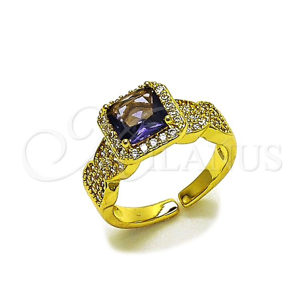 Anillo Multi Piedra 01.424.0004.4 Oro Laminado, Diseño de Cluster, con Amatista and Blanca Zirconia Cubica, Pulido, Tono Dorado (One size fits all)