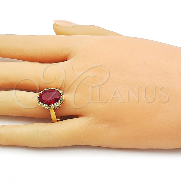 Anillo Multi Piedra 01.424.0005.1 Oro Laminado, con Granate Zirconia Cubica, Pulido, Tono Dorado (One size fits all)